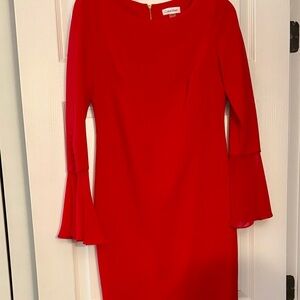 Calvin Klein Vibrant Red Long Sleeve Dress